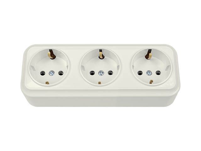 розетка 3-ая (открытая, с/з) бежевая, вариант, bylectrica ра16-0162бежевый от BTSprom.by