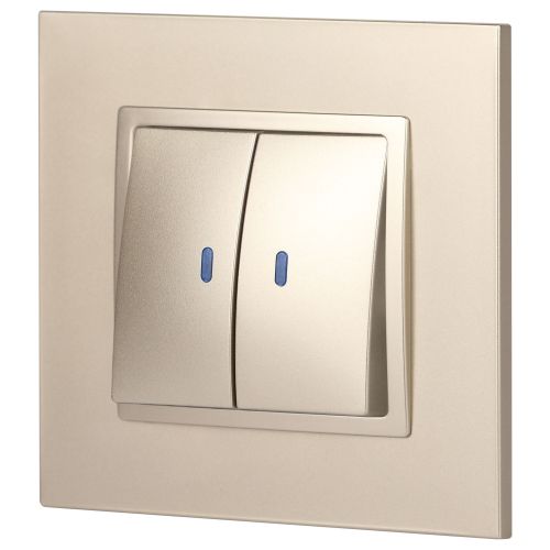  Выключатель 2-кл. СП Elegance 14-1105-04 10А IP20 250В 10AX с подсветкой механизм шампань Эра Б0034240 фото в каталоге от BTSprom.by