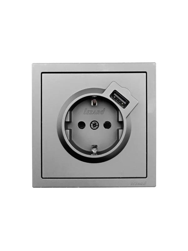  Розетка 1-мест. с/з+USB разъем СП ZIMA IP20 сер. матов. LEZARD 704-7488-181 фото в каталоге от BTSprom.by