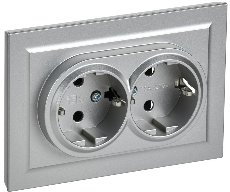 розетка 2-м сп brite рс12-3-бра 16а в сборе с заземл. без защ. шторок алюм. iek br-r21-16-k47-f от BTSprom.by