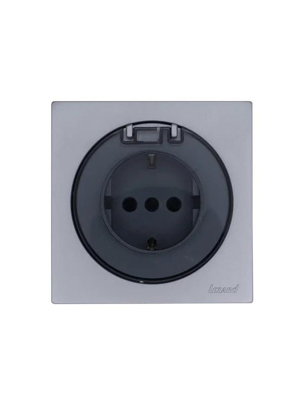  Розетка 1-м СП OSEN с заземл. с крышкой ПБТ механизм сер. матов. LEZARD 743-7488-123B фото в каталоге от BTSprom.by