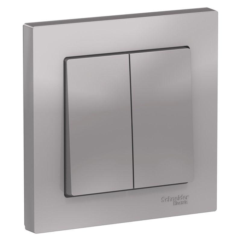  Выключатель 2-кл. СП AtlasDesign 10А IP20 (сх. 5) 10AX в сборе алюм. SE ATN000352 фото в каталоге от BTSprom.by