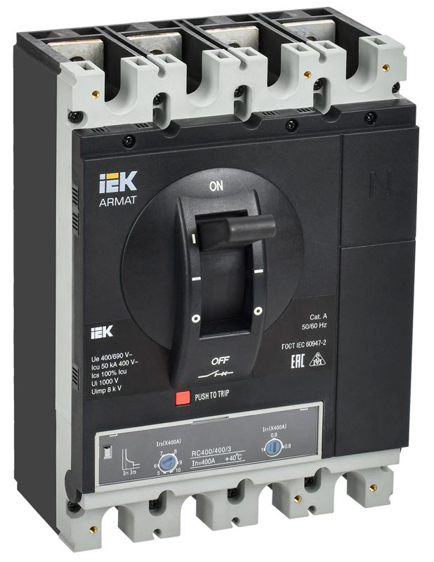 выключатель автоматический в литом корпусе 4п h 50ка 400а расцепитель термомагнитный регулируемый armat iek ar-mccb-4h-050-0400a-atuc от BTSprom.by
