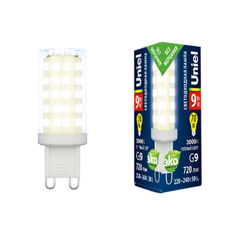 лампа светодиодная led-jcd-9w/3000k/g9/cl glz09tr прозр. картон uniel ul-00006488 от BTSprom.by