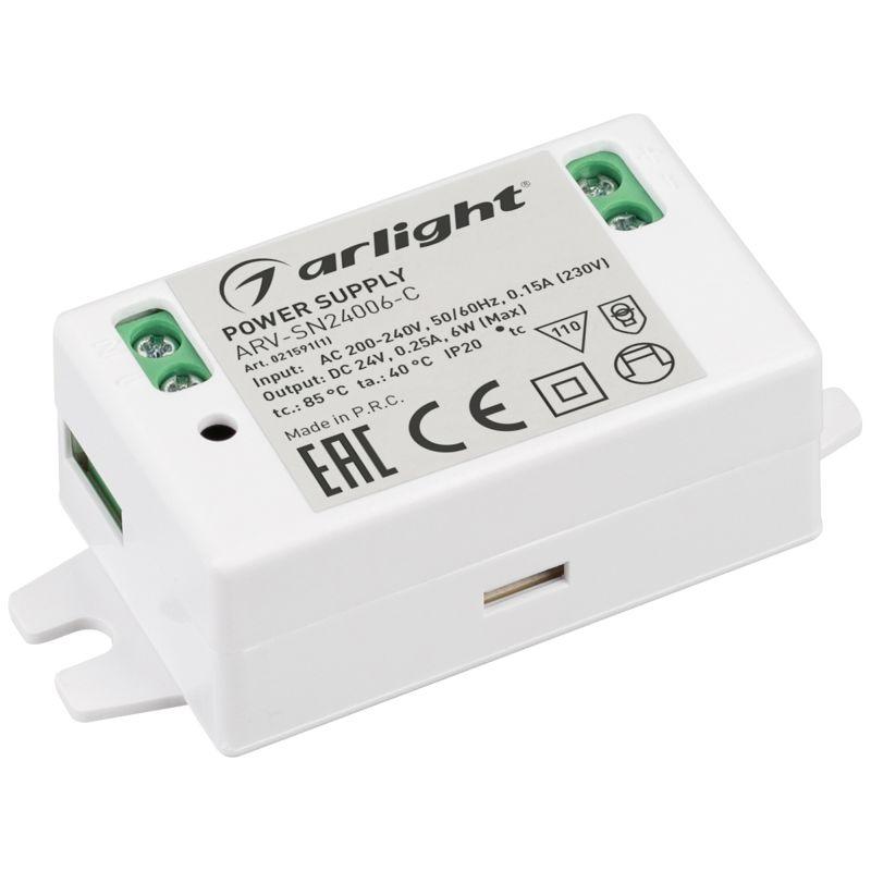 блок питания arv-sn24006-c 24в 0.25а 6вт ip20 пластик arlight 021591(1) от BTSprom.by