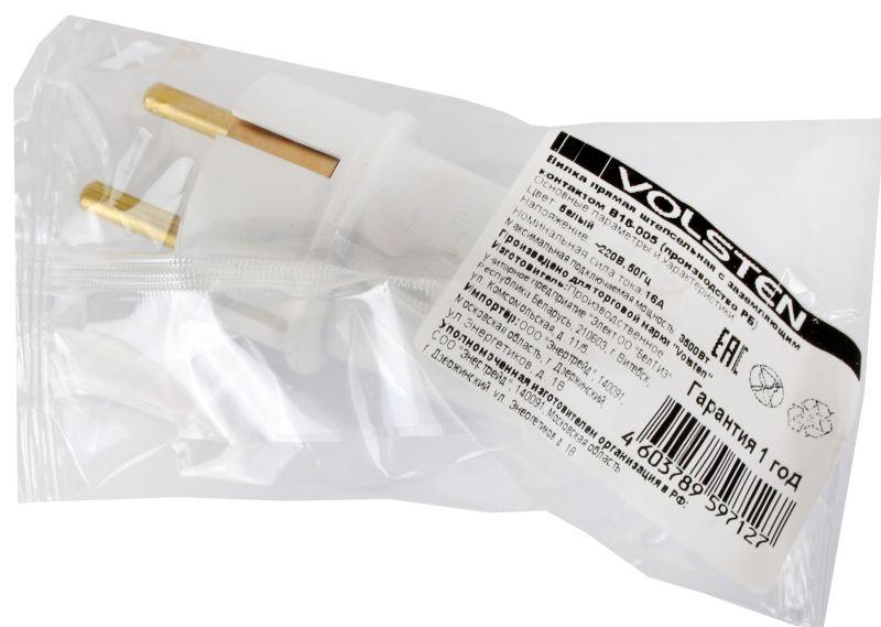  Вилка 16А прямая с/з модель В 16-005 Sb2-PZ2 бел. Volsten 14441 фото в каталоге от BTSprom.by