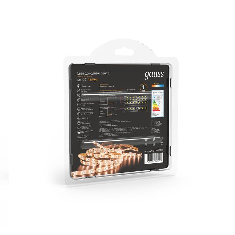  Лента светодиодная Black 2835/60-SMD 4.8Вт/м 3000К тепл. бел. IP66 210лм/м 12В (блист.5м) GAUSS 311000105 фото в каталоге от BTSprom.by