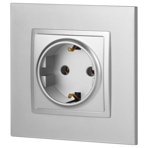  Розетка 1-м СП Эра Elegance 14-2101-03 16А IP20 16AX 250В 2P+E Schuko алюм. Эра Б0034266 фото в каталоге от BTSprom.by