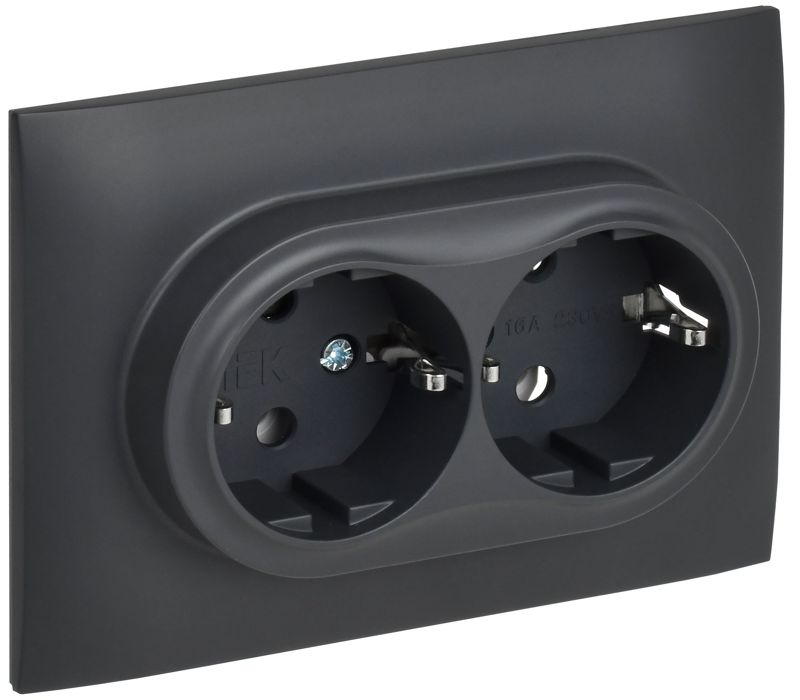 розетка 2-м skandy 16а с заземл. без защ. шторок в сборе sk-r08t титан iek sk-r21-16-k48-f от BTSprom.by