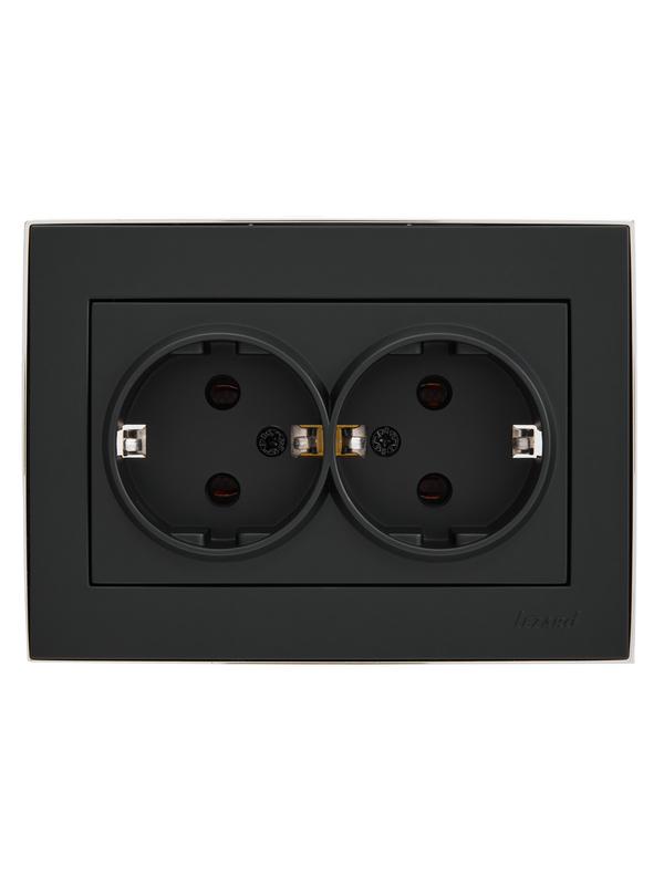 розетка 2-м сп rain 16а ip20 с заземл. керамика черн. бархат + хром lezard 703-4225-127 от BTSprom.by