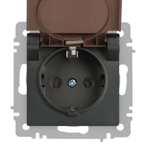  Розетка 1-м СП Accent 6-203-07 16А IP20 250В 2P+E Schuko с крышкой AL/CU графит Intro Б0063441 фото в каталоге от BTSprom.by