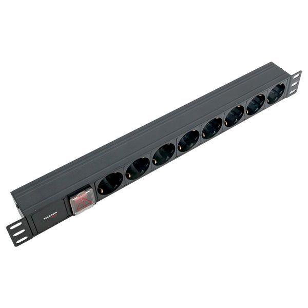  Блок PDU TERACOM PRO 19дюйм 1U 10А/250В 8 роз. Schuko с выключат. без шнура питания вх. разъем C14 корпус алюм. черн. EKF TRP-HPD-LS-10A-8SH-C14 фото в каталоге от BTSprom.by