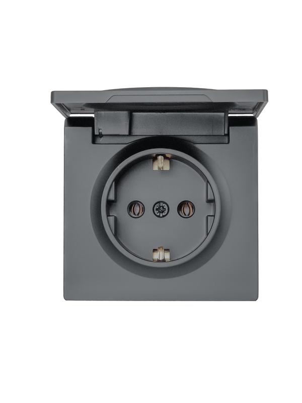  Розетка 1-м ОП LETO с заземл. с крышкой LETO ПБТ графит LEZARD 752-3400-123B фото в каталоге от BTSprom.by