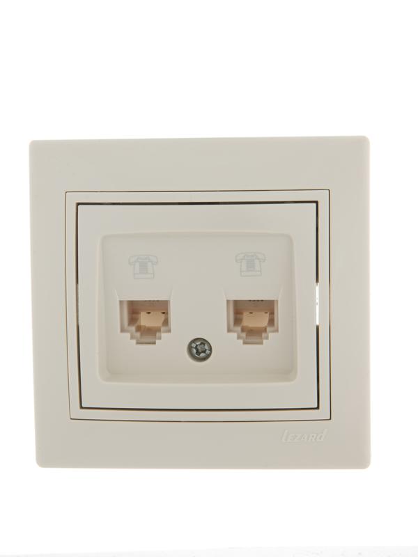 розетка телефонная 2-м сп mira rj11 16а ip20 евро стандарт со вставкой крем. lezard 701-0303-138 от BTSprom.by
