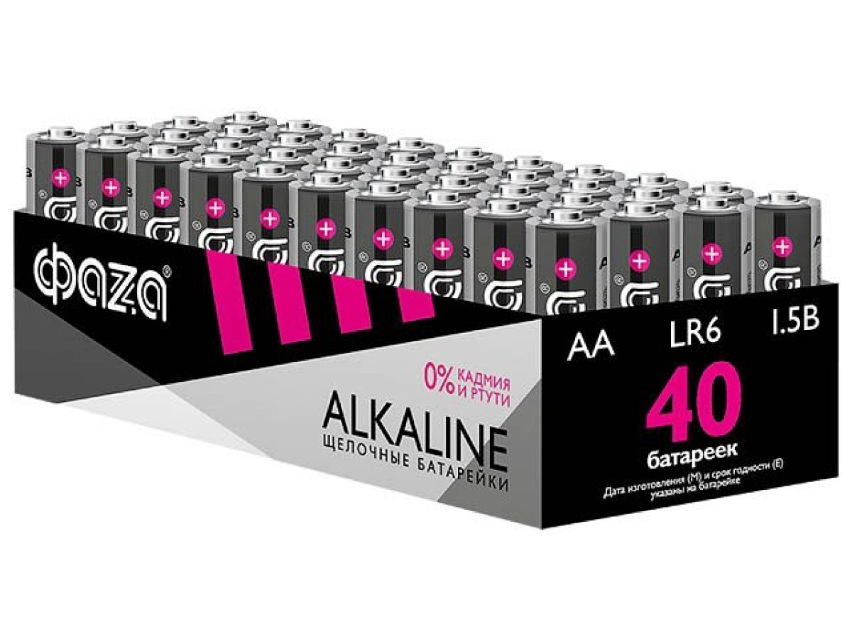 батарейка 40шт (коробка) aa lr6 1,5v alkaline lr6a-p40  фаzа alkaline pack-40 (40 батареек в коробке (20 спаек по 2 шт)) 5023017 от BTSprom.by