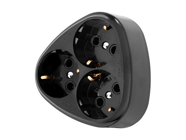 разветвитель 3-местный (с/з, 16а, 250в) черный bylectrica рв16-259ч от BTSprom.by