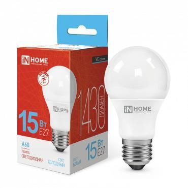 лампа светодиодная led-a60-vc 15вт грушевидная 6500к холод. бел. e27 1430лм 230в in home 4690612020280 от BTSprom.by