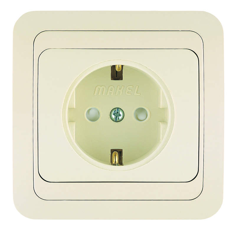 розетка 1-м сп mimoza 16а ip20 с заземл. защ. шторки крем./крем. makel 25058 от BTSprom.by