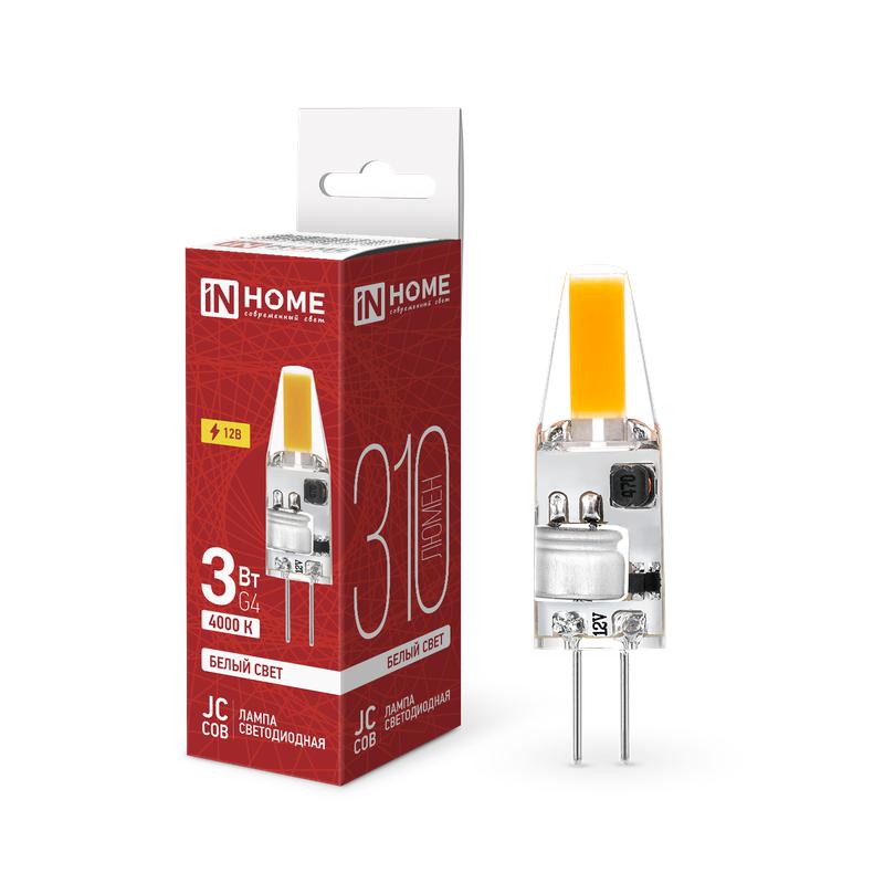 лампа светодиодная led-jc-cob 3вт 12в g4 4000к 310лм in home 4690612060231 от BTSprom.by