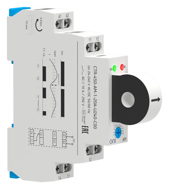 реле контроля тока am 2а-20а 1 контакт 24-240в ac/24в dc oni ctr-450-am-1-20a-u240-c00 от BTSprom.by