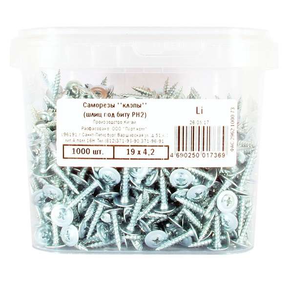  Саморез "клопы" 4.2х19мм ведро (уп.1000шт) Партнер 30250 фото в каталоге от BTSprom.by