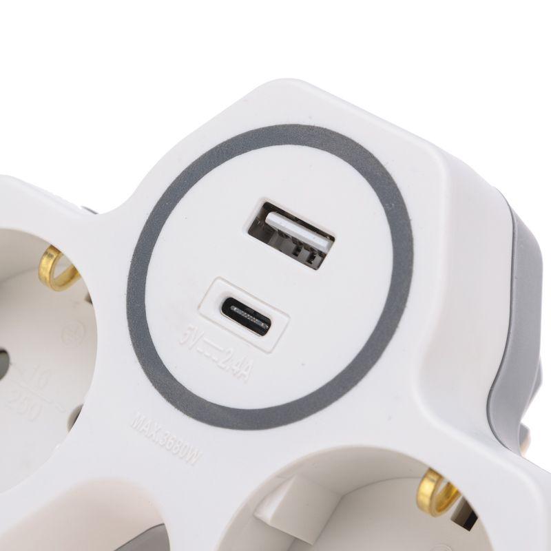  Разветвитель 2-м 16А + USB-A + USB-C с заземл. защ. шторки бел. Rexant 11-1253 фото в каталоге от BTSprom.by