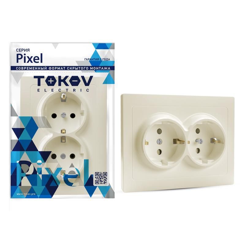 розетка 2-м сп pixel 16а ip20 с заземл. защ. шторки в сборе беж. tokov electric tke-px-r2fzsf-c02 от BTSprom.by