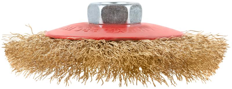  Корщетка-колесо с наклоном гайка М14 стальная волнистая латунированная проволока 100мм КУРС 39021 фото в каталоге от BTSprom.by