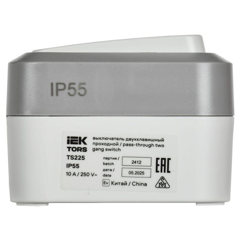  Выключатель проходной 2-кл. ОП TORS TS225 10А IP55 сер./бел. IEK TS-V22-0-10-55-K41 фото в каталоге от BTSprom.by
