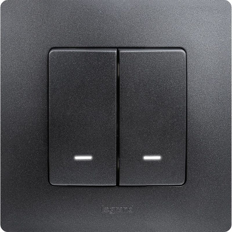  Выключатель 2-кл. СП Etika 10А IP20 250В 10AX с подсветкой/индикацией авт. зажимы механизм антрацит IEK 672604 фото в каталоге от BTSprom.by