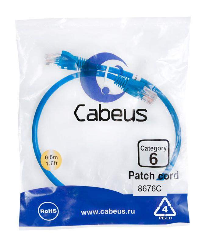 патч-корд u/utp кат.6 pc-utp-rj45-cat.6-0.5m-bl 2xrj45/8p8c неэкранир. pvc 0.5м син. cabeus 8676c от BTSprom.by