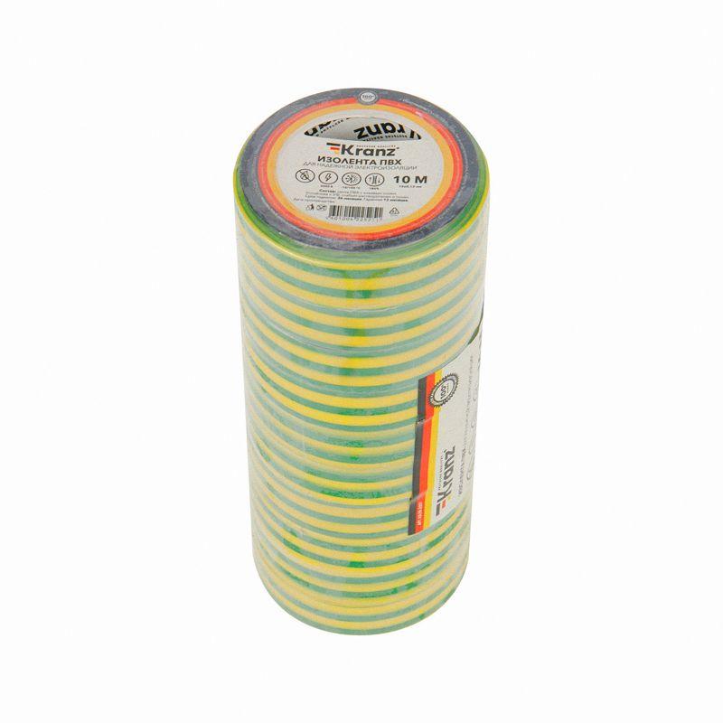  Изолента ПВХ 0.13х15мм 10м желт./зел. (уп.10шт) Kranz KR-09-2007 фото в каталоге от BTSprom.by