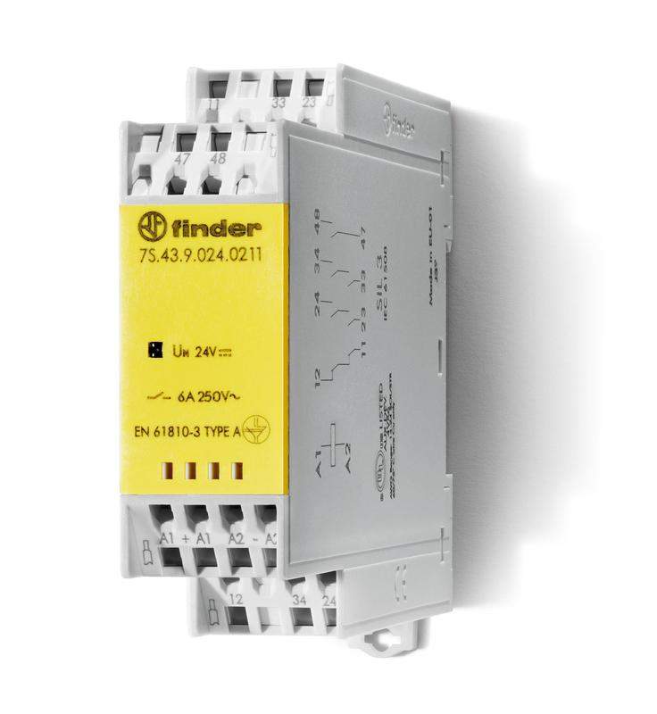 реле безопасности модульное электромеханич. (реле с принудительным управлением контактами) 2no+1nc+1 aux(доп.контакт) 6а agsno2 110в dc безвинт. клеммы push-in 22.5мм ip54 finder 7s4391100211 от BTSprom.by