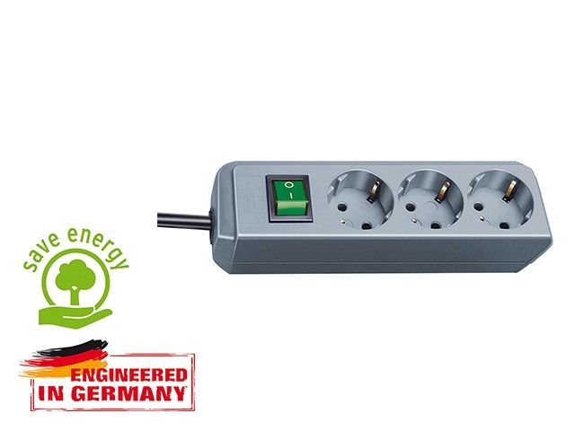 удлинитель 1.5м (3 роз., 3.3квт, с/з, выкл., пвс) серебристо-серый brennenstuhl eco-line (провод 3х1,5мм2, сила тока 16а, с/з - с заземляющим контактом) 1152340015 от BTSprom.by