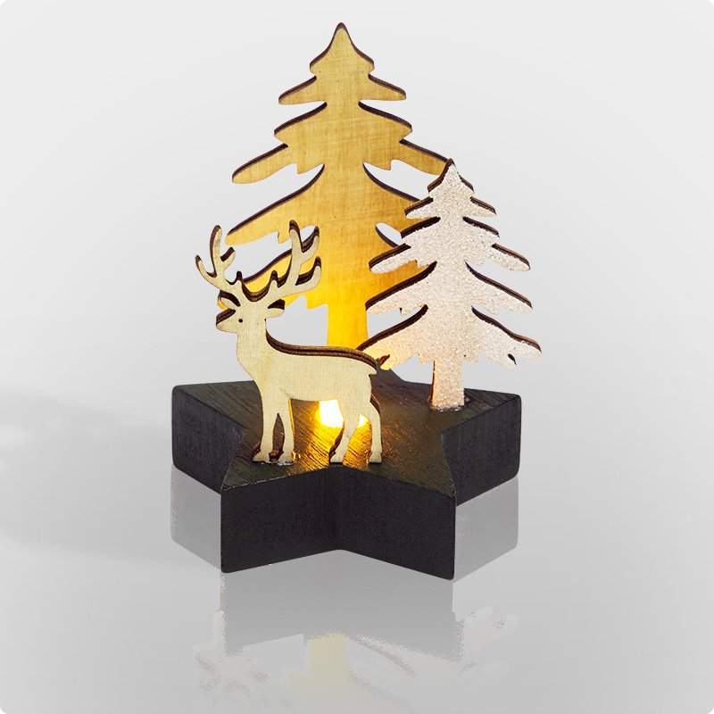 деревянная фигурка с подсветкой олень в лесу 9х8х10 см от BTSprom.by