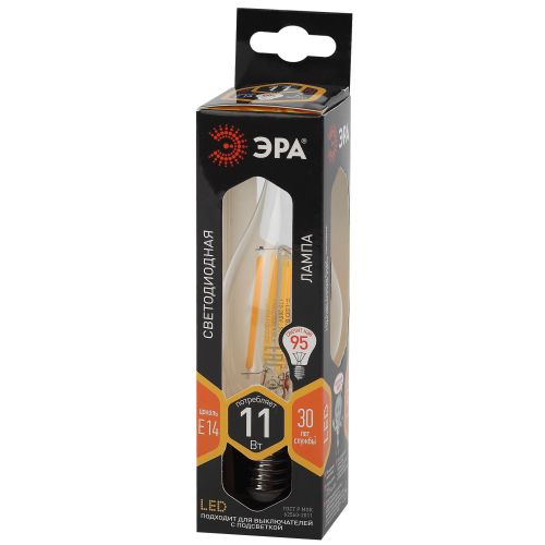 Лампа светодиодная филаментная F-LED BXS-11W-827-E14 BXS 11Вт свеча на ветру E14 тепл. бел. ЭРА Б0047001 фото в каталоге от BTSprom.by