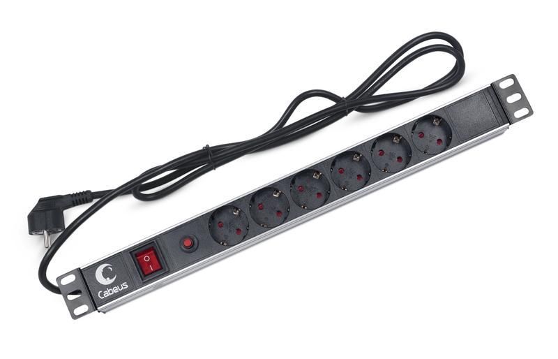 блок евророзеток pdu-6p-f-2eu для 19дюйм шкафов горизонт. 6 розеток фильтр 16а выкл. шнур 2м алюм. корпус немецкий стандарт cabeus 7296c от BTSprom.by