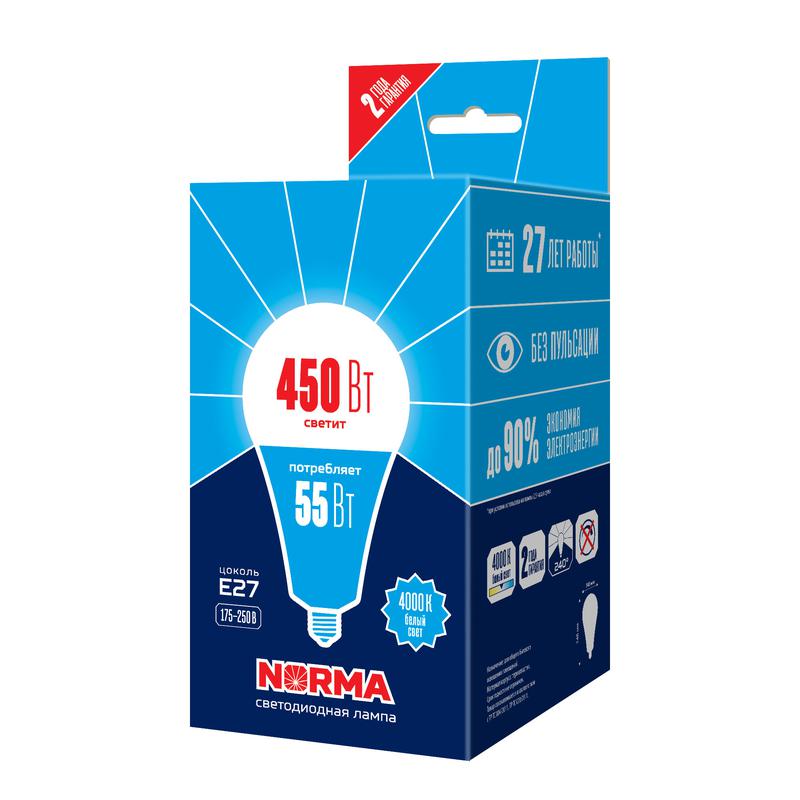 лампа светодиодная led-a140-55w/4000k/e27 /fr/nr norma 55вт матовая 4000к нейтр. бел. e27 (упак. картон) volpe ul-00005614 от BTSprom.by