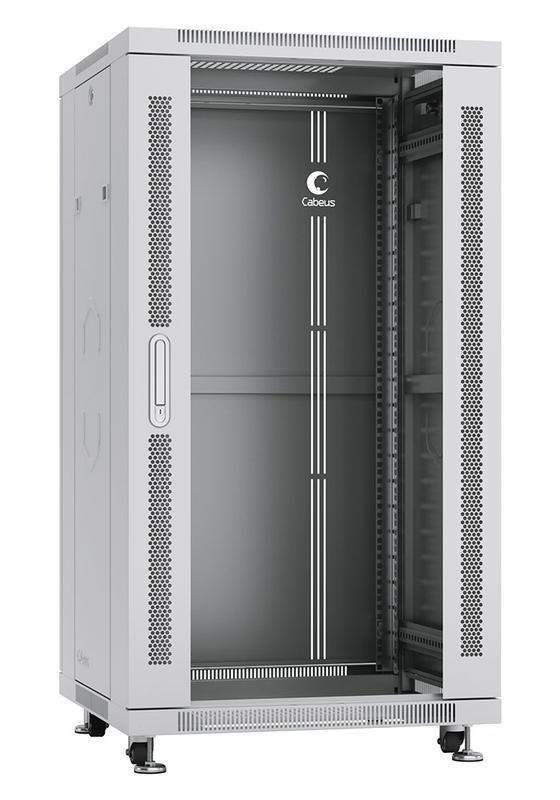 шкаф монтажный телекоммуникационный напольный sh-05c-22u60/80 19дюйм 22u 600х800х1166мм для распределит. и серверн. оборудования передн. стеклян. и задн. сплошн. метал. двери ручка с замком ral сер.cabeus 7049c от BTSprom.by