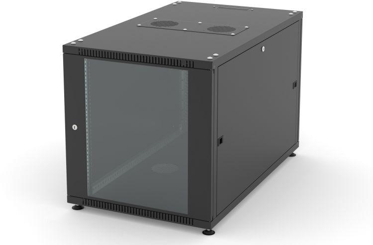 шкаф напольный network 19дюйм 12u 600х1000х623 двери: стеклян. и сплошная метал. ral9005 черн. filum fl-nt-12610gm1m-bk от BTSprom.by