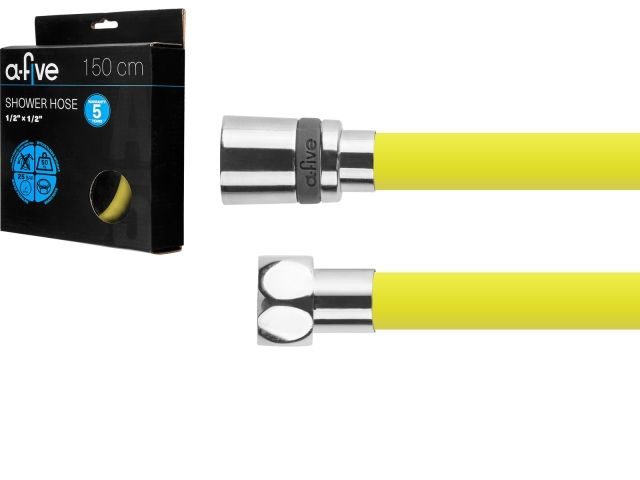 шланг душевой, si, 1/2" г-г 150 см, жёлтый, a-five (гайка латунь (anti-twist), 10 бар) a5-033llw от BTSprom.by