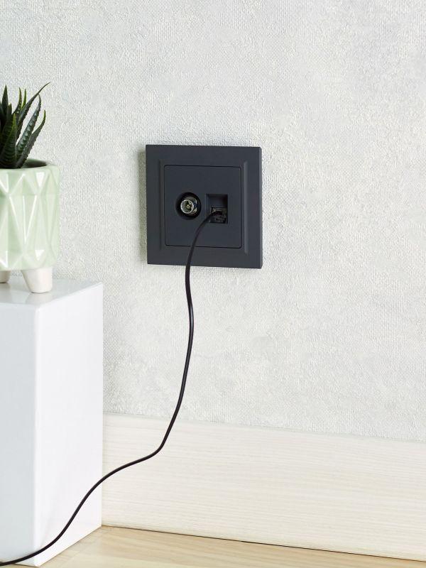  Розетка компьютерная + телевизионная 2-м BRITE РТВ/РК12-БрГ RJ45 кат.5E + TV механизм графит IEK BR-AK20-1-K53 фото в каталоге от BTSprom.by