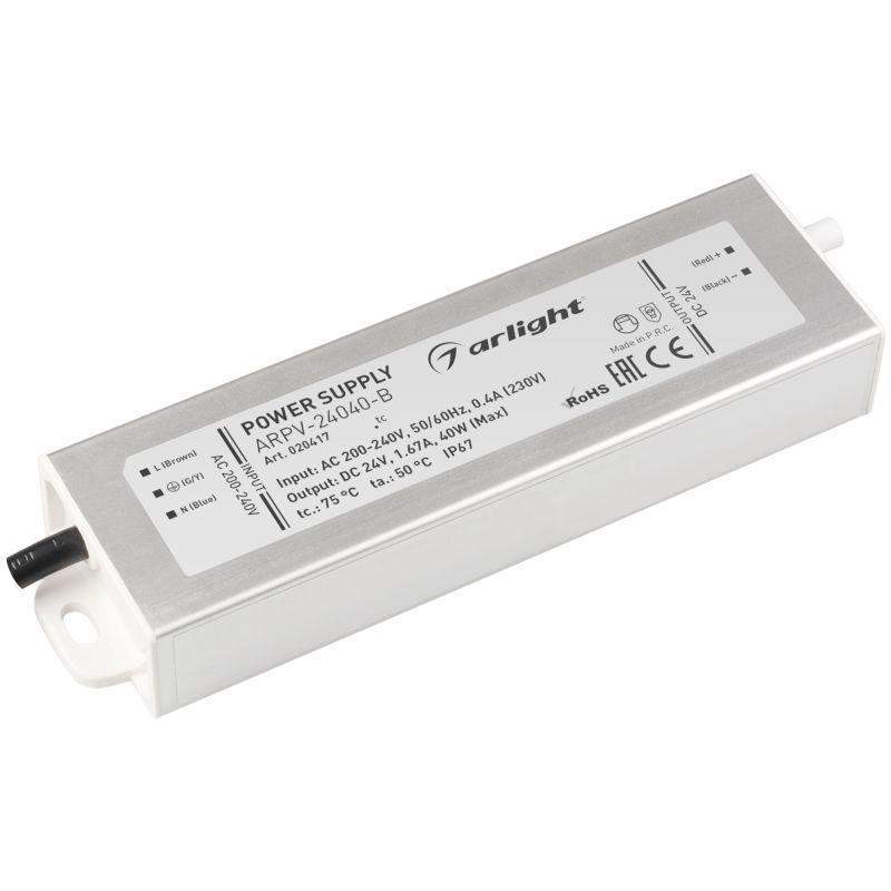 блок питания arpv-24040-b 24в 1.7а 40вт ip67 метал. 3 года arlight 020417 от BTSprom.by