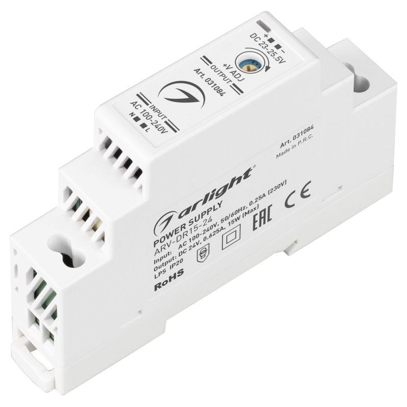 блок питания arv-dr15-24 24в 0.63а 15вт ip20 din-рейка arlight 031084 от BTSprom.by