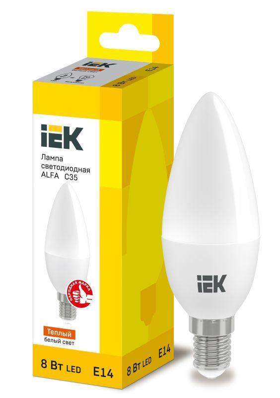 лампа светодиодная alfa 8вт c35 свеча 3000к e14 230в (6шт) iek lla-c35-8-230-30-e14-6 от BTSprom.by