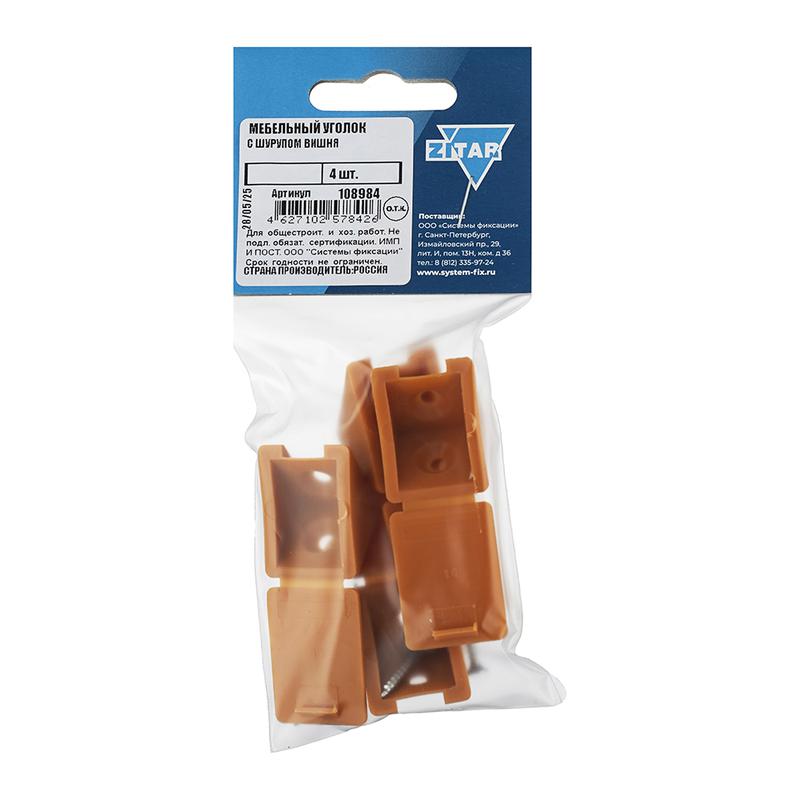 уголок мебельный с шурупом вишня (уп.4шт) tech-krep/zitar 108984 от BTSprom.by
