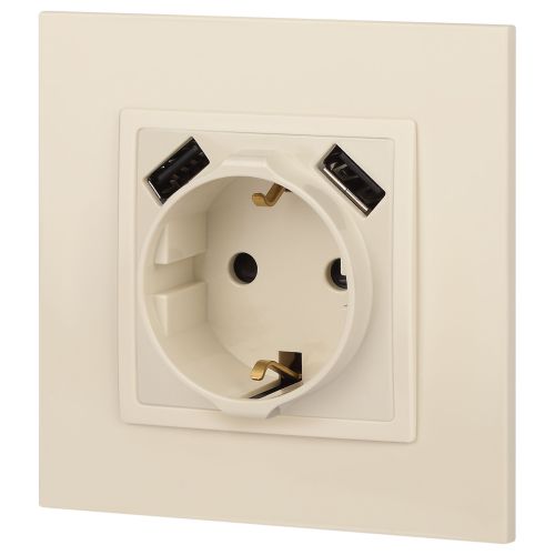  Розетка 16А 250В 2P+E с 2хUSB 5В-3А защ. шторки Elegance сл. кость 14-4109-02 ЭРА Б0047868 фото в каталоге от BTSprom.by