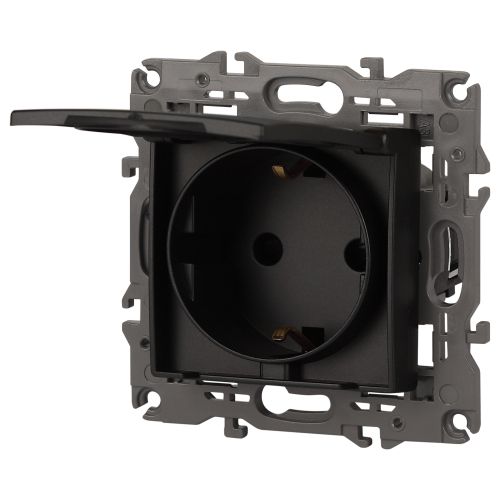  Розетка 1-м СП Эра Elegance 14-2103-05 16А IP20 16AX 250В 2P+E Schuko защ. шторки с крышкой антрацит Эра Б0034282 фото в каталоге от BTSprom.by