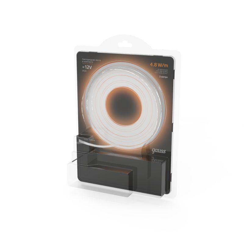  Лента светодиодная Black 2835/60-SMD 4.8Вт/м 3000К тепл. бел. IP20 210лм/м 12В драйвер (блист.3м) GAUSS 312000148 фото в каталоге от BTSprom.by