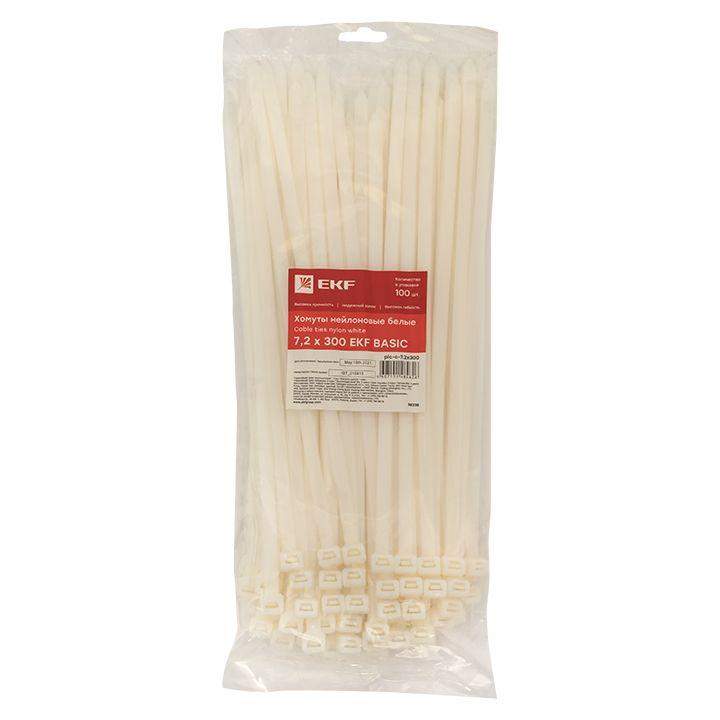  Хомут кабельный 7.2х300 нейл. бел. (уп.100шт) EKF plc-c-7.2x300 фото в каталоге от BTSprom.by